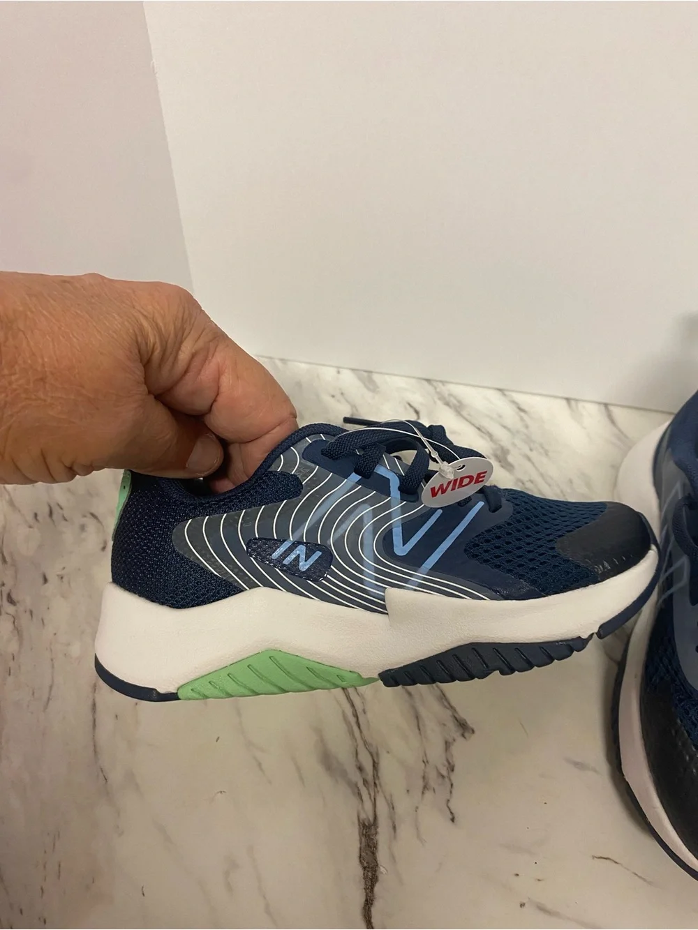 New Balance Kids Navy Sneakers with Mint Accents